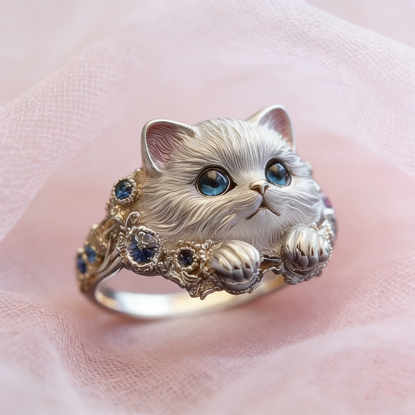 🎁😍🎁😍Dos artículos por solo 28 euros: un sencillo y elegante anillo de gatito de plata de ley 925 con incrustaciones de diamantes.