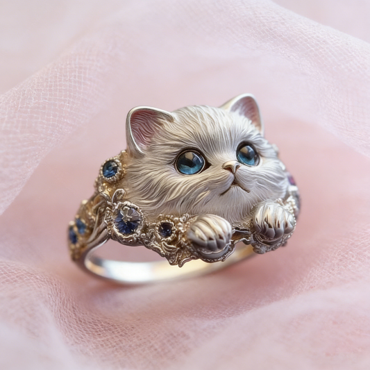 🎁😍🎁😍Dos artículos por solo 28 euros: un sencillo y elegante anillo de gatito de plata de ley 925 con incrustaciones de diamantes.