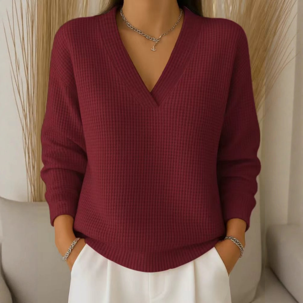 🔥Oferta especial de otoño【S-3XL】Top de punto con cuello en V elegante y cómodo para mujer 2026