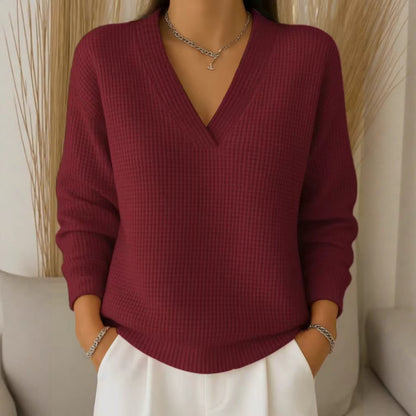 🔥Oferta especial de otoño【S-3XL】Top de punto con cuello en V elegante y cómodo para mujer 2026
