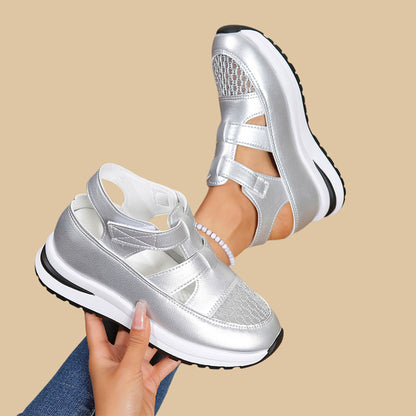 Sandalias deportivas de plataforma para mujer, parte superior de malla transpirable, suela suave.