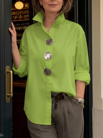 ⏰Novedad 2026🤩Elegante y con estilo❤️👉Camisa de mujer de algodón y lino, cuello mao, botones metálicos