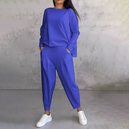 Conjunto de manga larga: Top de cuello redondo + pantalón