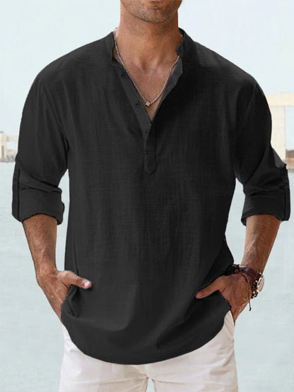 💥【S-5XL】Camisa de manga larga para hombre de algodón y lino.