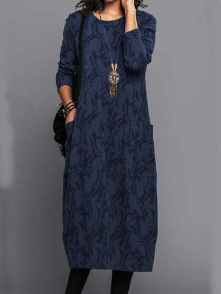 【S-3XL】Vestido de invierno con cuello redondo y bolsillos estampados 2026