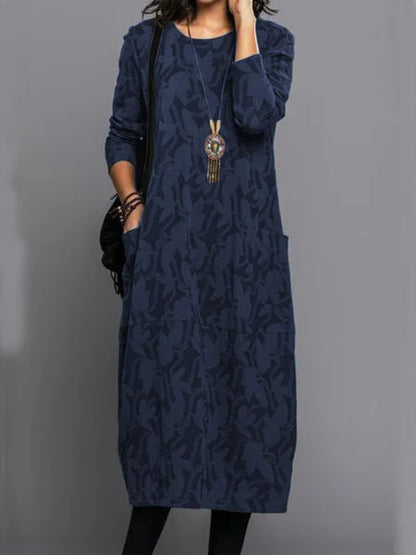 【S-3XL】Vestido de invierno con cuello redondo y bolsillos estampados 2026