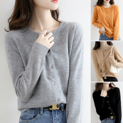 【40-80 kg】Cárdigan de punto de cachemir liso y casual para otoño-invierno 2026