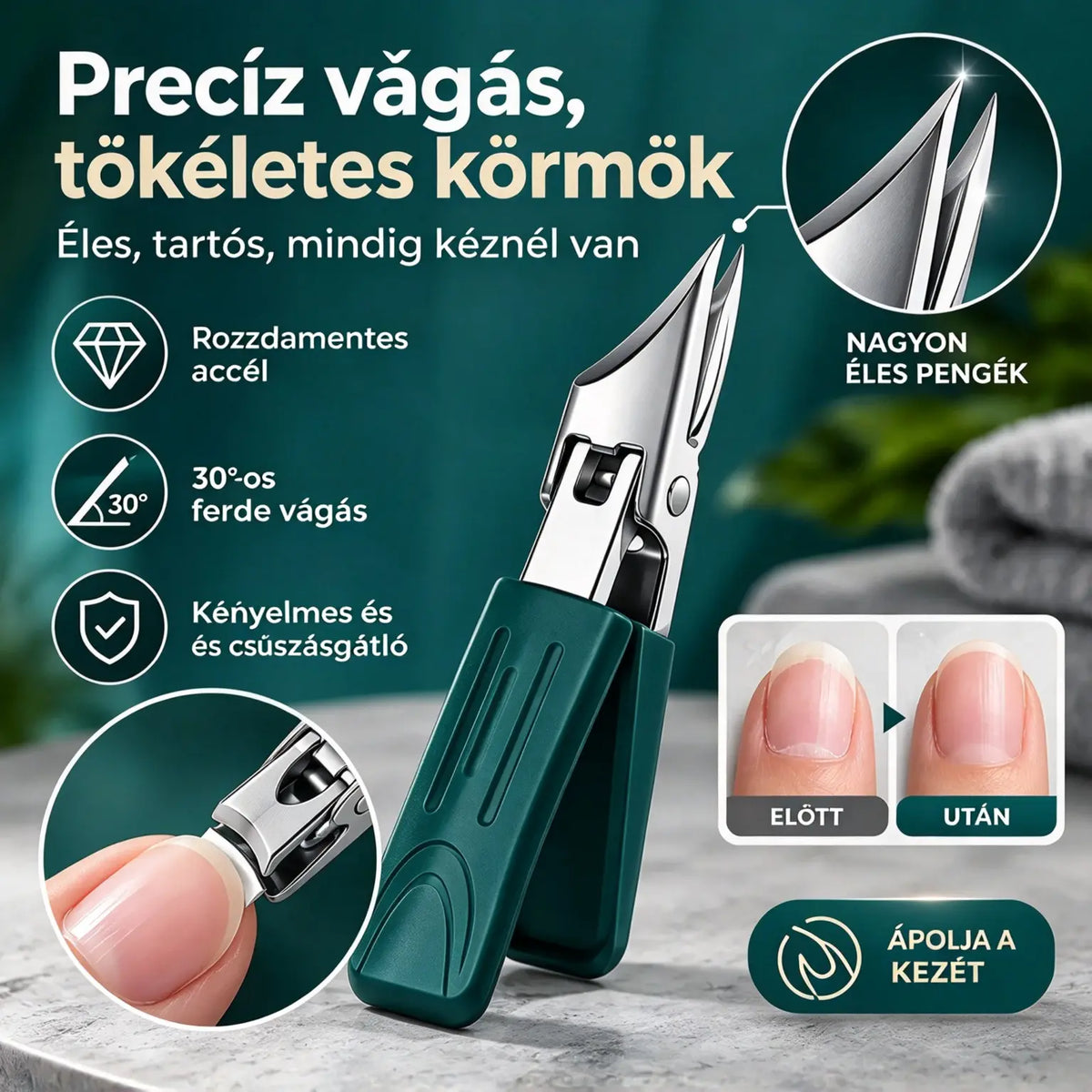🔥【Újdonság, 50% kedvezmény】 Fröccsenésgátló körömvágó 25°-os szögben döntött éllel (3 darabos készlet)