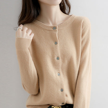 【40-80 kg】Cárdigan de punto de cachemir liso y casual para otoño-invierno 2026