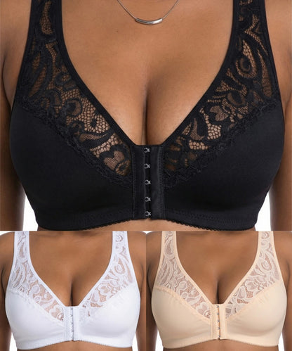 💖 ¡Precio mínimo histórico! 【Set de 3 piezas】 【Tallas L–4XL】 😍 🩲 Sujetador Push-Up de tallas grandes: Hermoso encaje, diseño push-up y con aberturas, cierre frontal.