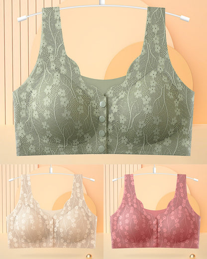 😍👙【3 darab】【40-100KG】Női vezeték nélküli csipke melltartó elülső rögzítéssel
