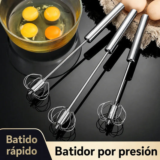 🥚 Compra 1 y llévate 1 GRATIS | Batidor semiautomático de acero inoxidable con sistema de presión y rotación