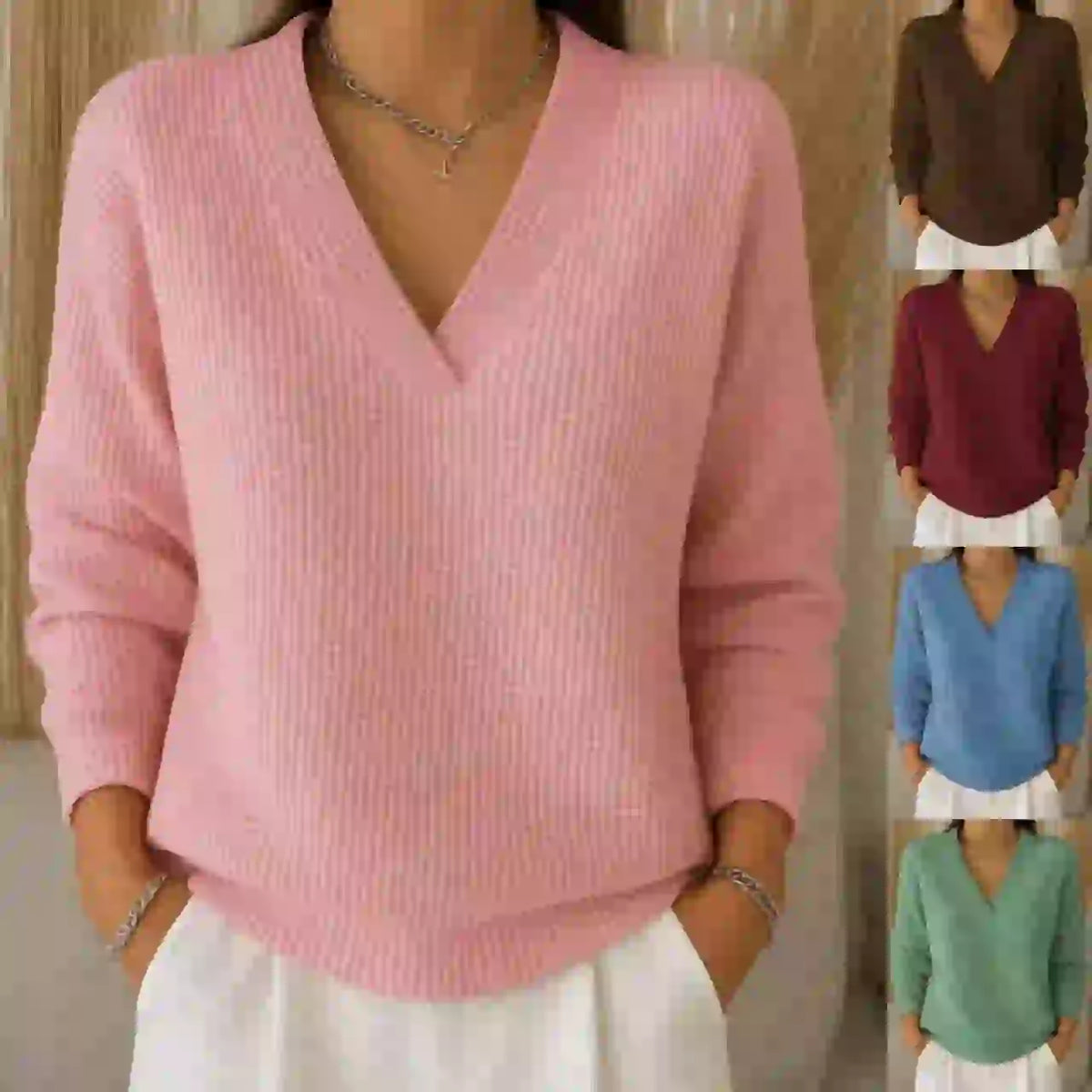 🔥Oferta especial de otoño【S-3XL】Top de punto con cuello en V elegante y cómodo para mujer 2026