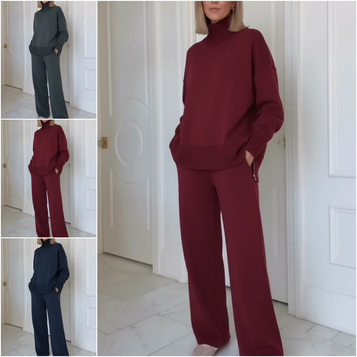 ⏳Descuento por tiempo limitado 50%⏰【S-3XL】Conjunto de punto de mujer con cuello alto👚👖