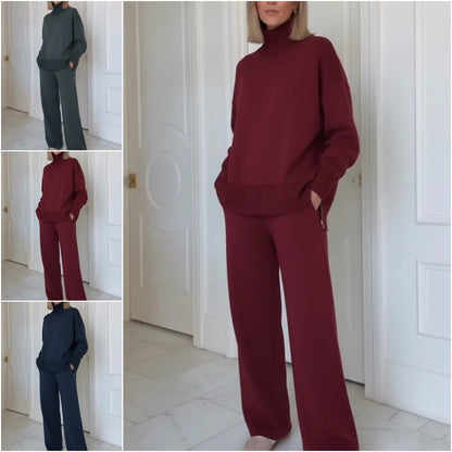 ⏳Descuento por tiempo limitado 50%⏰【S-3XL】Conjunto de punto de mujer con cuello alto👚👖