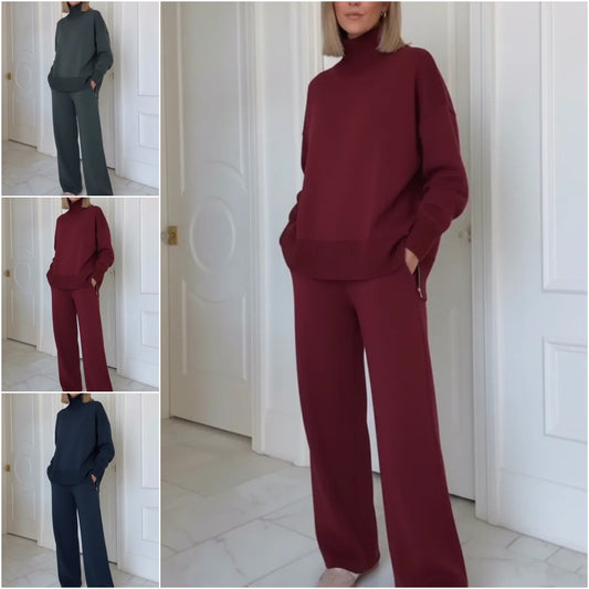 ⏳Descuento por tiempo limitado 50%⏰【S-3XL】Conjunto de punto de mujer con cuello alto👚👖