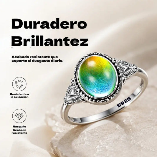 💞💍Anillo ovalado de estilo vintage con función de cambio de color sensible a la temperatura, adornado con detalles en forma de corazón.