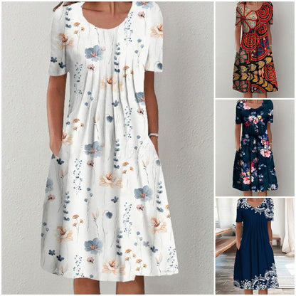 【50% de descuento】【Tallas S-5XL】🌺🌺 Vestido moderno con escote redondo y estampado