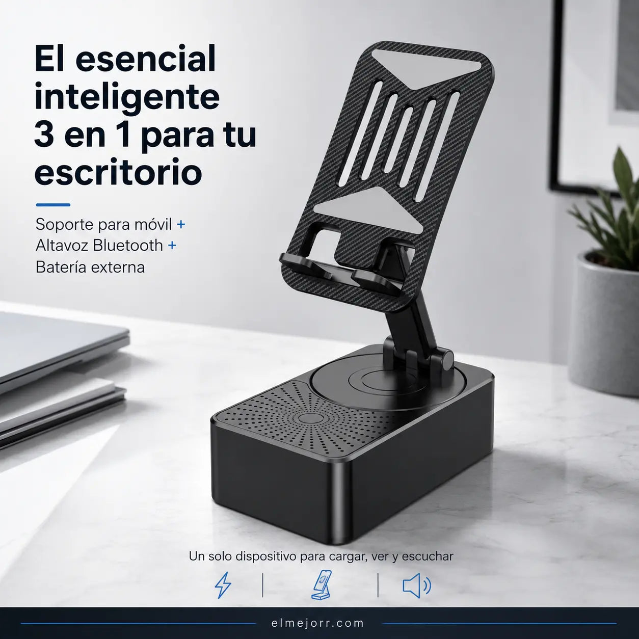 🔥 3 en 1: Altavoz Bluetooth + Cargador + Soporte 360° para Móvil 📱🔊⚡