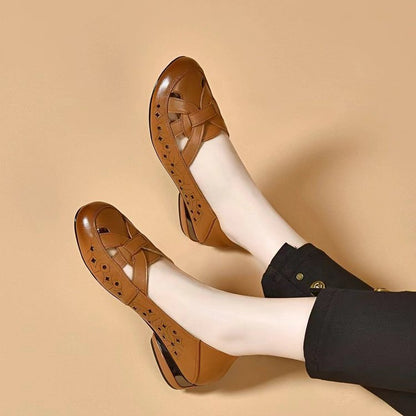 🔥 Oferta por tiempo limitado 💞 【Tallas 35-40】 Nuevas sandalias de mujer 2026, diseño de punta redonda, material de cuero genuino, tacón bajo.