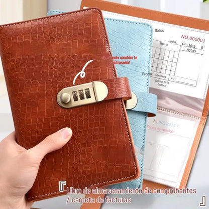 📓💰🔐Se utiliza una libreta protegida con contraseña para guardar cheques, dinero en efectivo, tarjetas bancarias y diversos comprobantes.