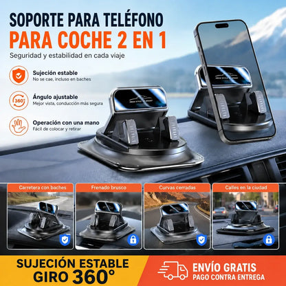 🚗 Soporte para móvil 2 en 1 para coche, giratorio 360° y antideslizante