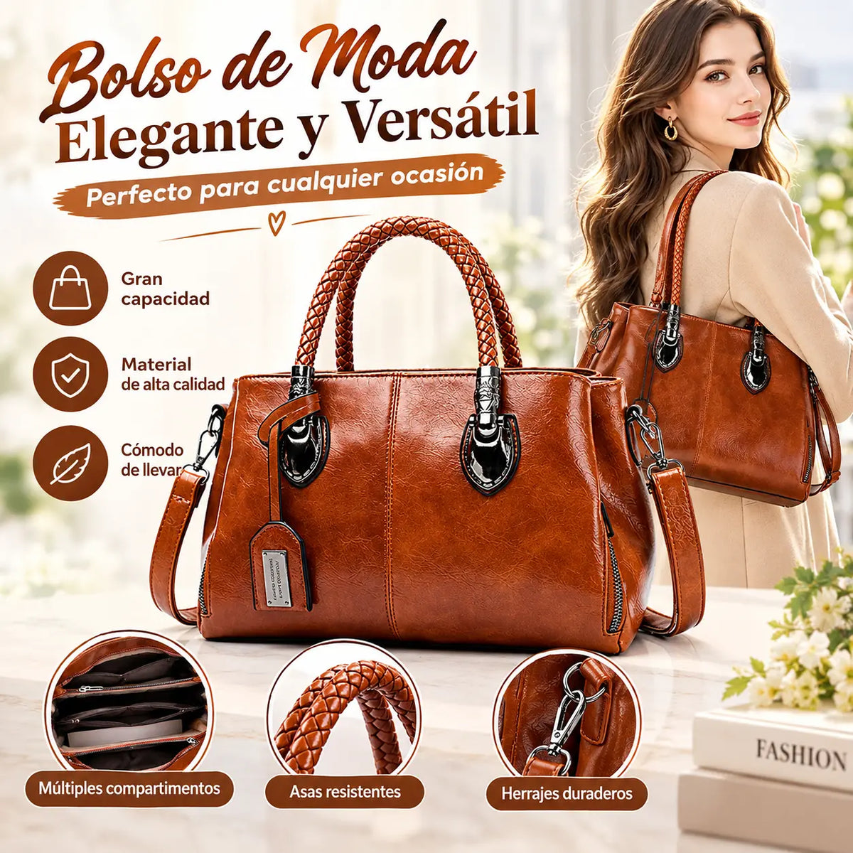 👜【50 % de descuento】Bolso de piel estilo Boston, de cuero suave, apto para llevar al hombro