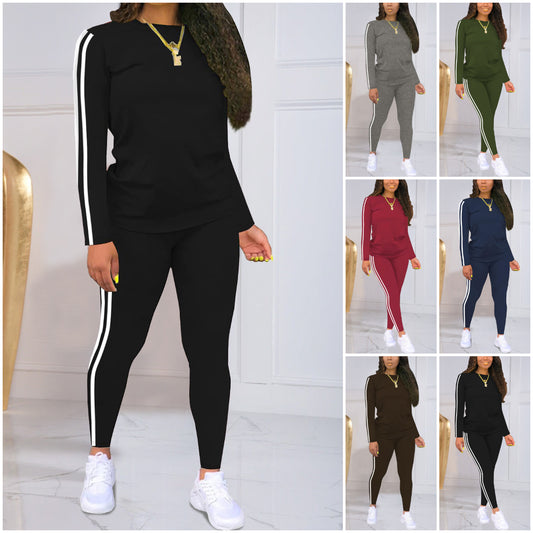 🍁 【S-2XL】Conjunto femenino de dos piezas a rayas. Casual, moderno y cómodo, ideal para el uso diario y actividades al aire libre.