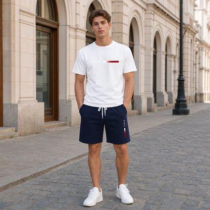 【Pago contra entrega】Conjunto deportivo de verano de 2 piezas para hombre: cómoda camiseta de manga corta y pantalones cortos para el día a día y el hogar.