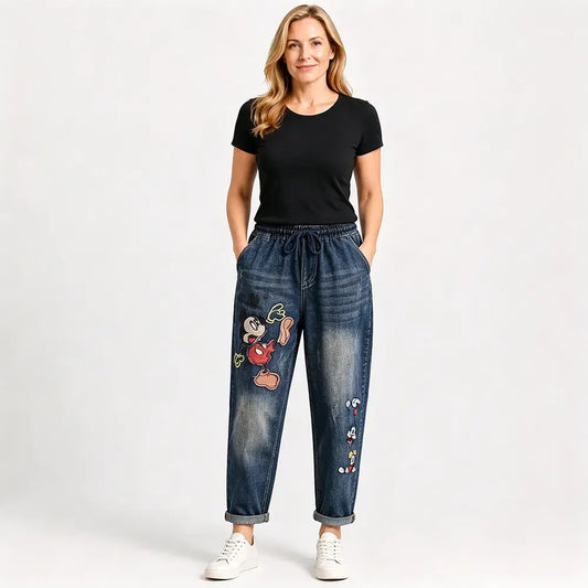 Jeans holgados retro para mujer con bordado de apliques y cintura elástica – Jeans estilo harem de estilo único (Tallas S-5XL, 2 colores) 👖✨🍂