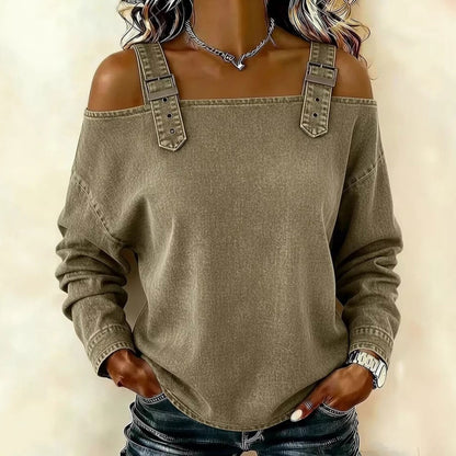 👕【Alta calidad】Blusa femenina estilo denim con cuello V y volantes elegantes para primavera