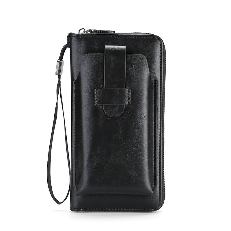 Cartera multifuncional para hombre de cuero genuino hecha a mano de nuevo estilo