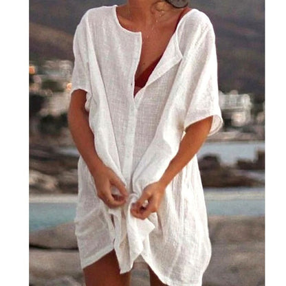 ❤️🧡💛💚💙💜[S-8XL] Nueva camisa casual de algodón y lino de largo medio para mujer