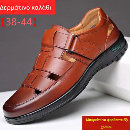 【38-44】👞 Ανδρικά αναπνεύσιμα casual σανδάλια από γνήσιο δέρμα με σχέδιο κοψίματος και αντιολισθητικές σόλες – Συλλογή Καλοκαίρι 2026