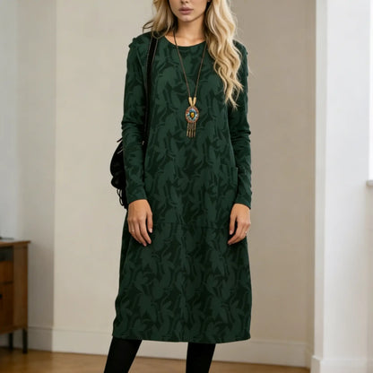 【S-3XL】Vestido de invierno con cuello redondo y bolsillos estampados 2026