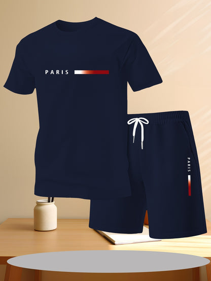 【Pago contra entrega】Conjunto deportivo de verano de 2 piezas para hombre: cómoda camiseta de manga corta y pantalones cortos para el día a día y el hogar.