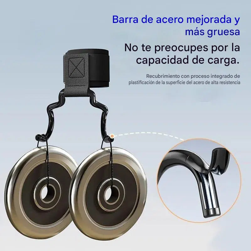 🔥Juego de 2 Ganchos de Fitness para Levantamiento de Pesas | Muñequeras Antideslizantes 125mm | Carga 250kg para Peso Muerto y Dominadas