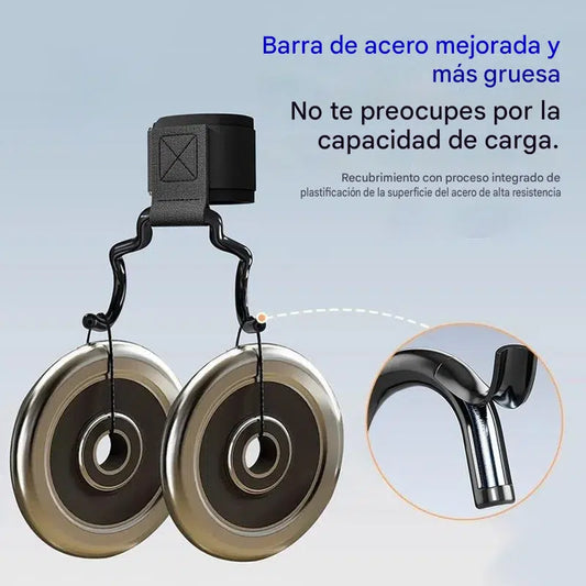 🔥Juego de 2 Ganchos de Fitness para Levantamiento de Pesas | Muñequeras Antideslizantes 125mm | Carga 250kg para Peso Muerto y Dominadas