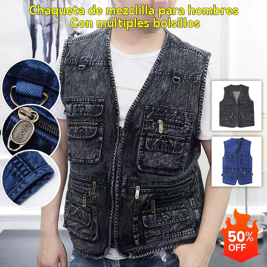 【XL-7XL】2026 Chaleco vaquero multibolsillos para hombr