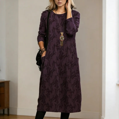 【S-3XL】Vestido de invierno con cuello redondo y bolsillos estampados 2026