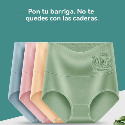 🩲【4 piezas】【45-90kg】💟 Ropa interior antibacteriana de cintura alta fabricada en puro algodón que no deja marcas.