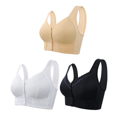 （3 piezas）💕🎁【45 kg-155 kg】Sujetador transpirable de gran tamaño hecho de algodón suave, cierre de botón frontal