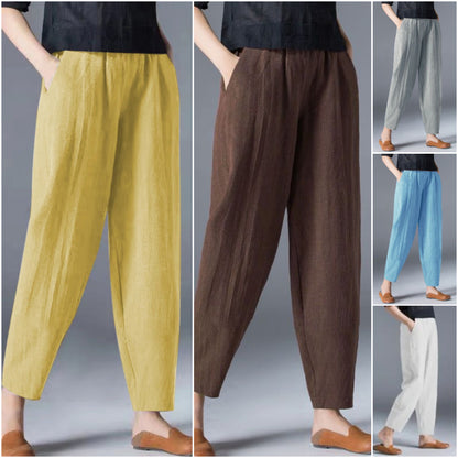 💥🔥【S-5XL】✨💕 Dámské módní ležérní kalhoty s vysokým pasem, vyrobené z čisté bavlny