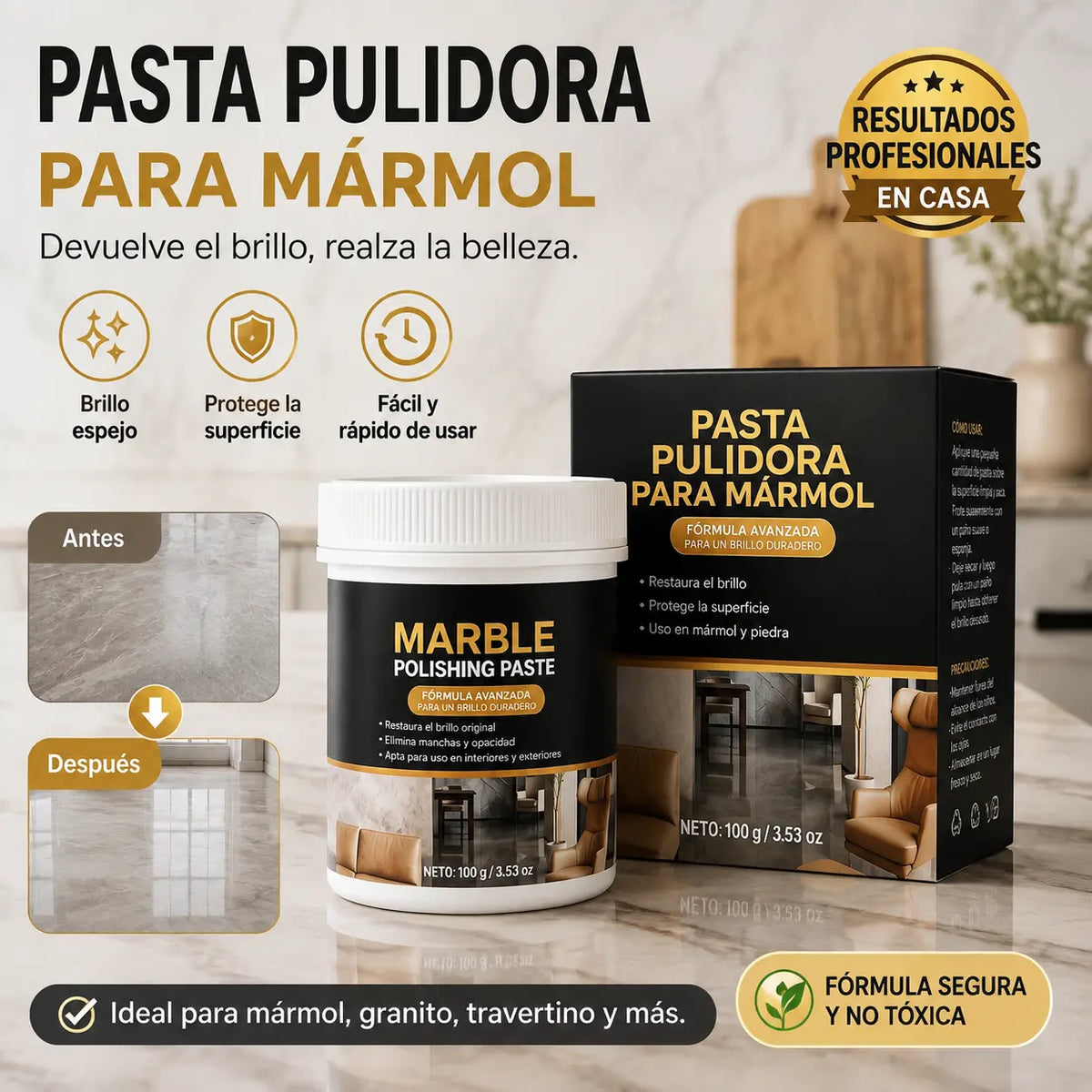 🥳 🔥¡50% de descuento por tiempo limitado! ✨ Pasta para pulir mármol: elimina arañazos sin esfuerzo, restaura el brillo y protege la superficie 🛡️