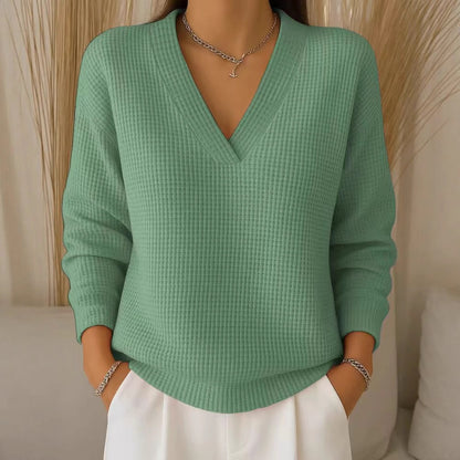🔥Oferta especial de otoño【S-3XL】Top de punto con cuello en V elegante y cómodo para mujer 2026