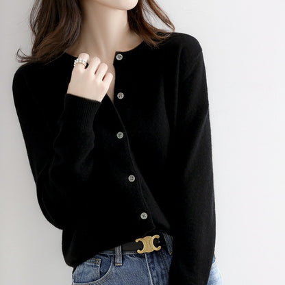 【40-80 kg】Cárdigan de punto de cachemir liso y casual para otoño-invierno 2026