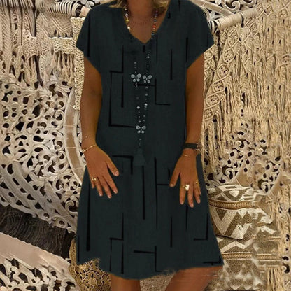 👗【50% zniżki】 【S-5XL】Najlepiej sprzedająca się w 2026 roku bawełniana sukienka z nadrukiem i dekoltem w serek