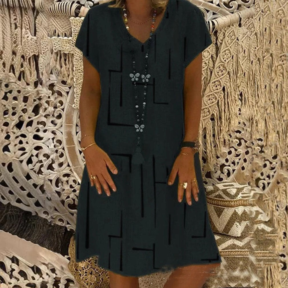 👗【50% zniżki】 【S-5XL】Najlepiej sprzedająca się w 2026 roku bawełniana sukienka z nadrukiem i dekoltem w serek