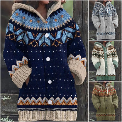 🔥🔥【S–5XL】✨ Nueva chaqueta de punto con capucha y diseño colorido para otoño/invierno