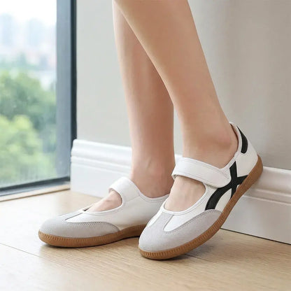 【36-42】Zapatillas planas informales de estilo retro para mujer con diseño de bloques de color.